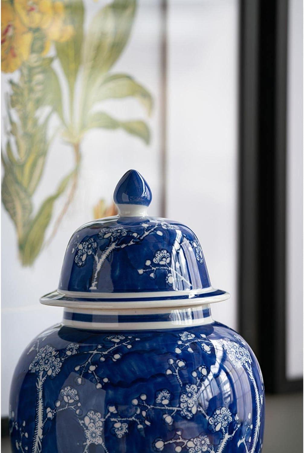 Blue and White Porcelain Ginger Jar with Lid, 18"