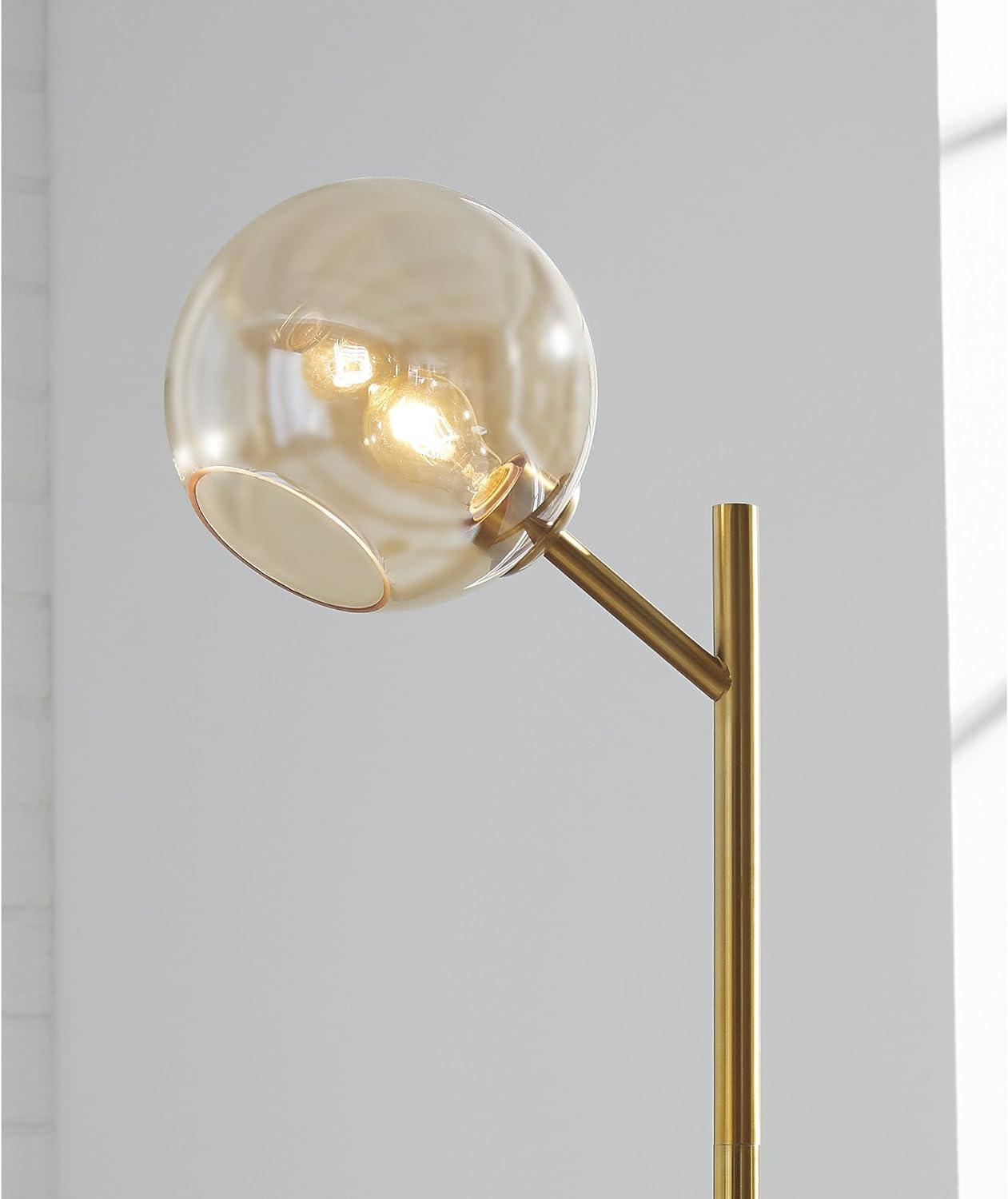 Abanson Modern Brown and Gold Floor Lamp with Glass Shade