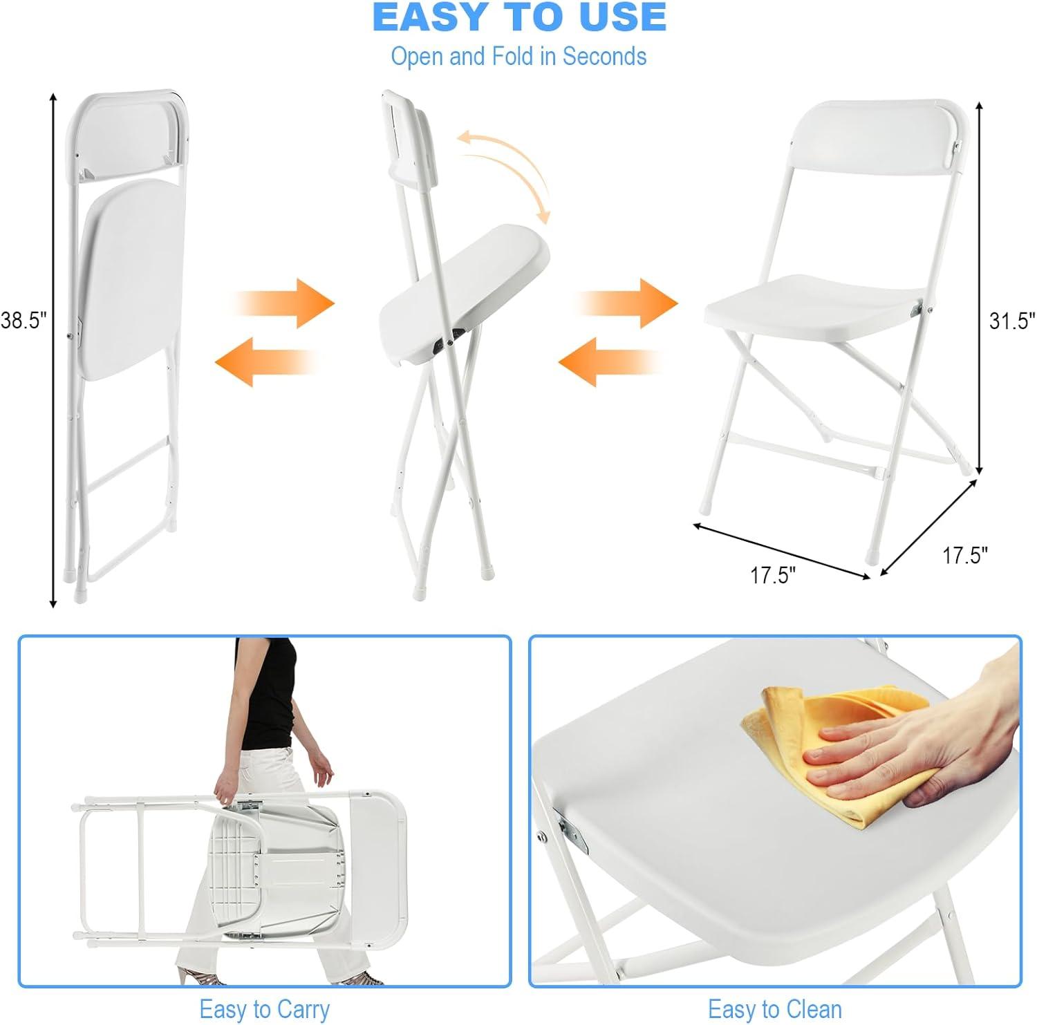 COVERONICS 10 Pack Plastic Folding Chair, Portable Steel Frame Party Chairs Seating, Indoor/Outdoor Stackable Commercial Chair for Home, Office, Weddings & Events, 550lbs Weight Capacity, White