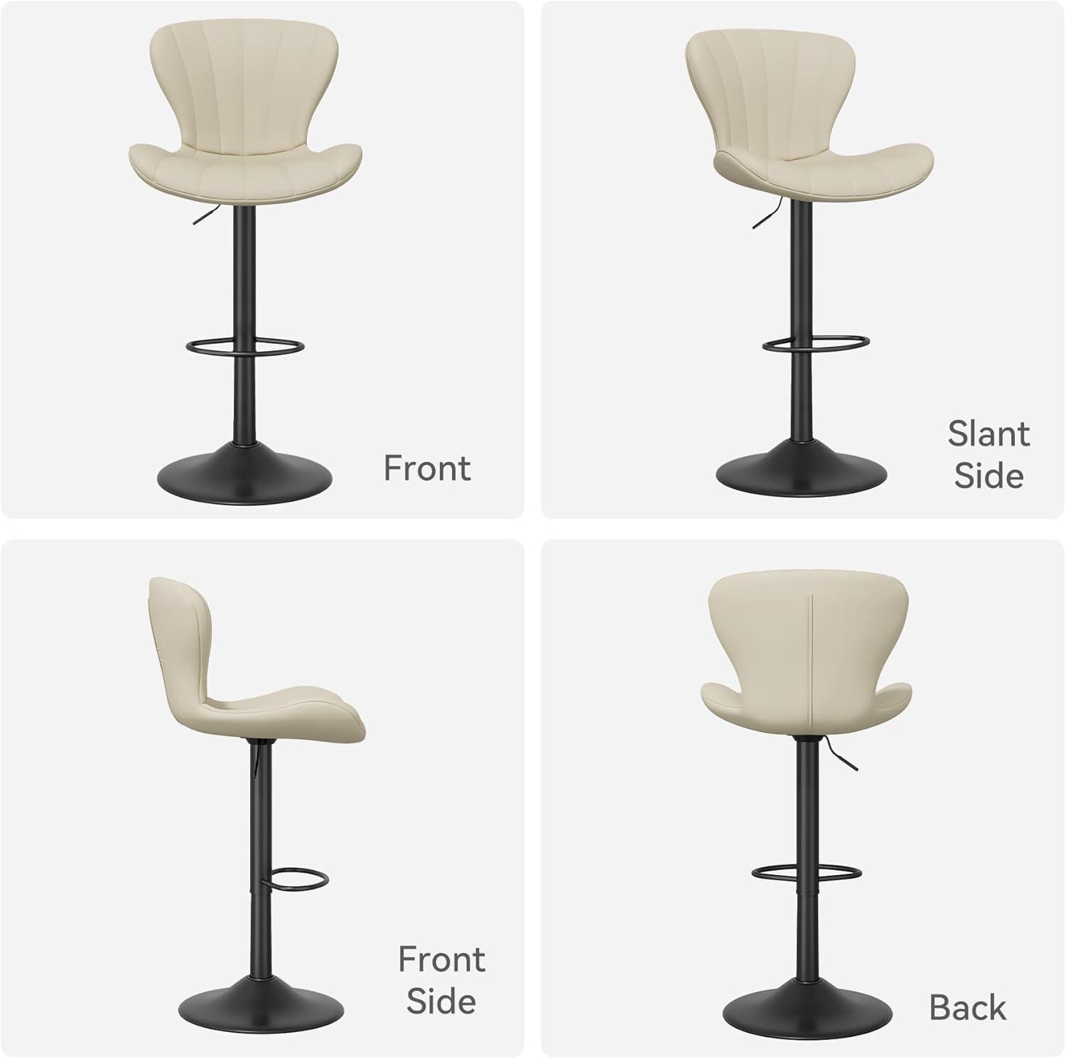 Modern Bar Stool Set of 2, Adjustable Faux Leather Upholstered Swivel Counter Stools, Counter Barstools with Back for Kitchen Island, Khaki
