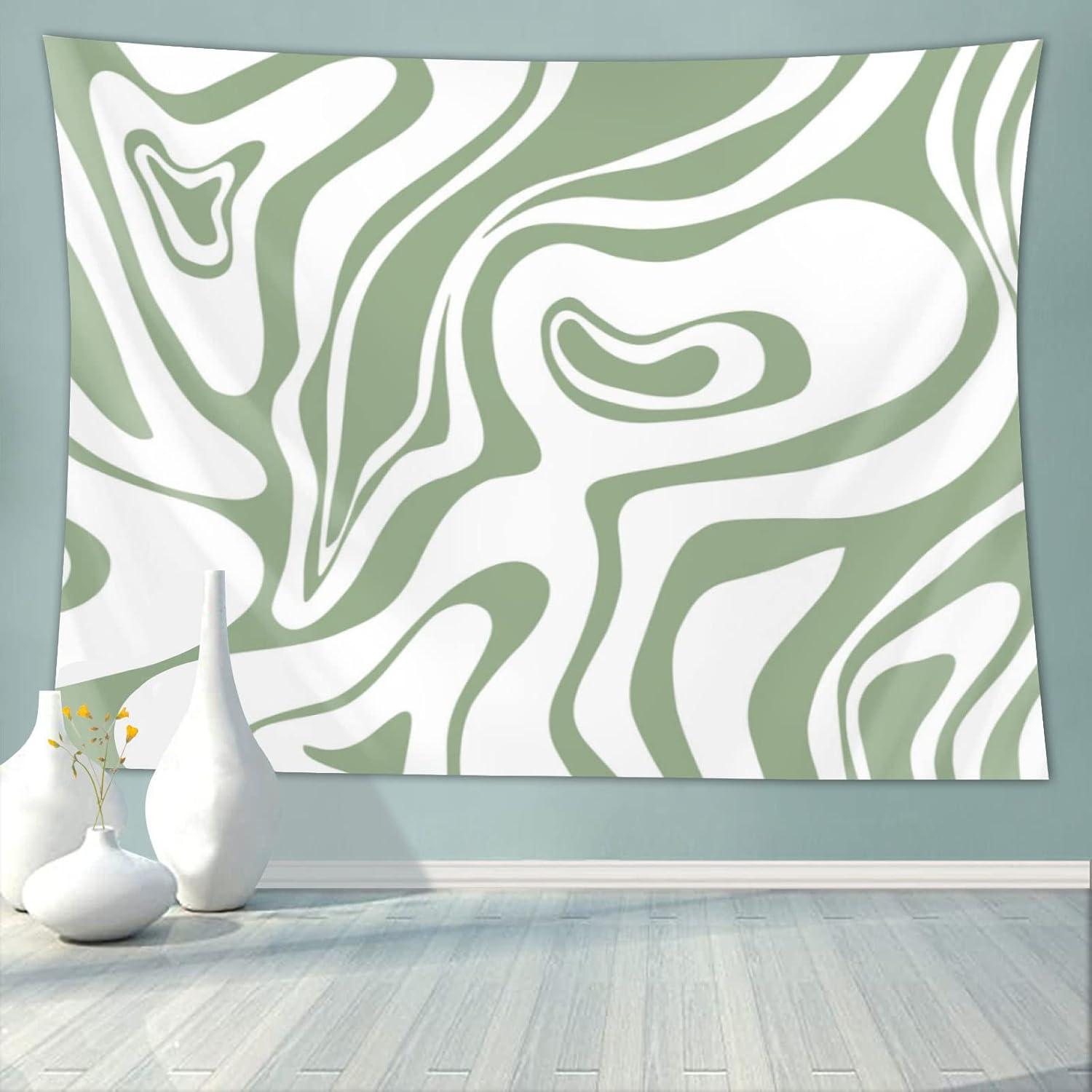 ONETECH Sage Green Tapestry Wall Hanging College Dorm Bedroom Living Room Decor Aesthetics Abstract Swirl Art Poster