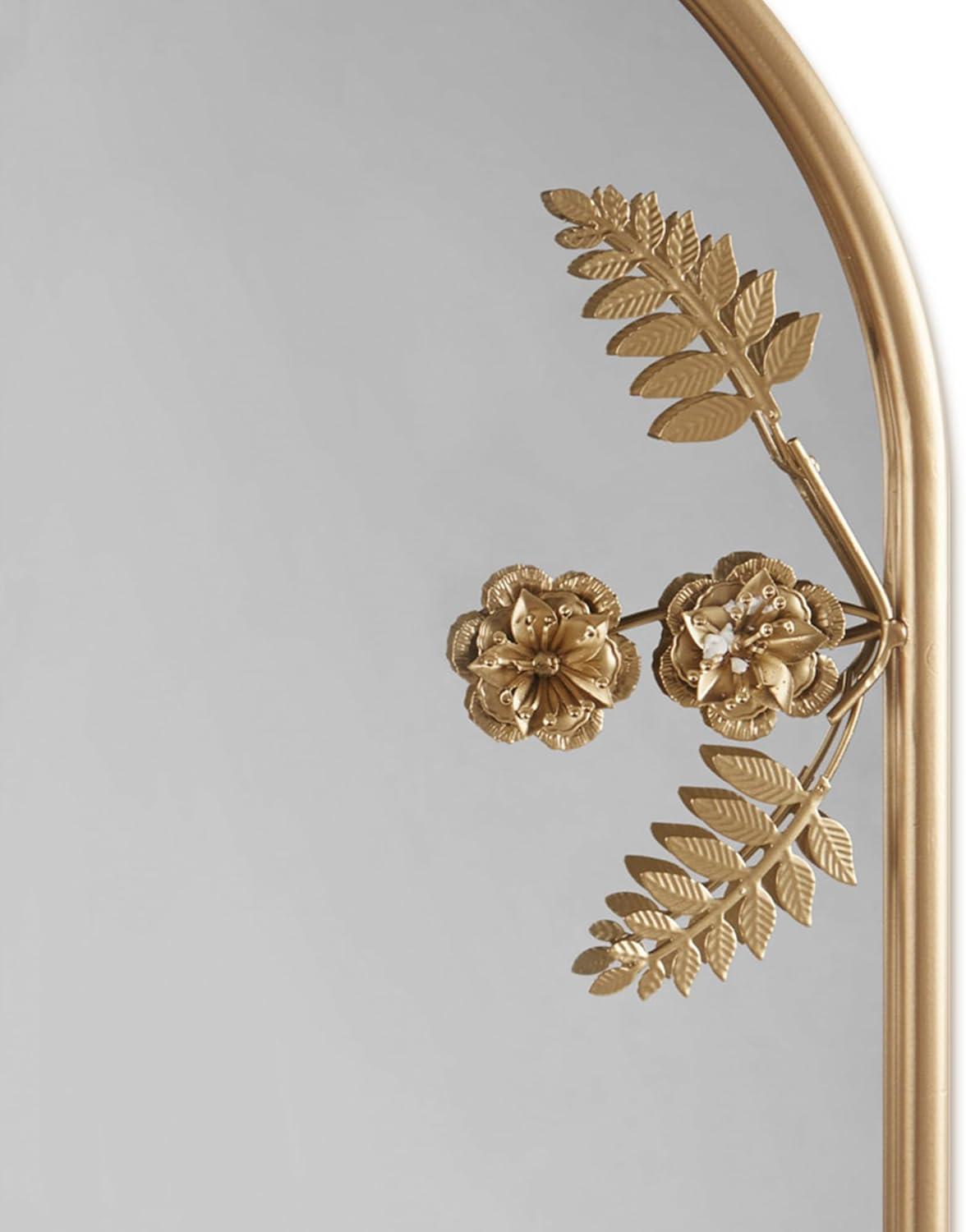 Adaline Arched Metal Floral Wall Mirror Gold - Madison Park: Luxury Glam Decor, Iron Frame, No Assembly