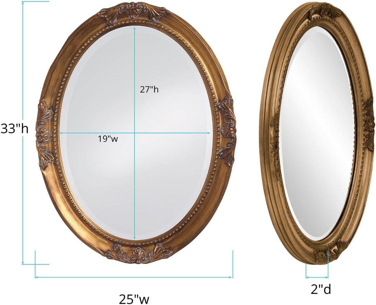 Antique Gold Oval Wood Frame Mirror with Beaded Details