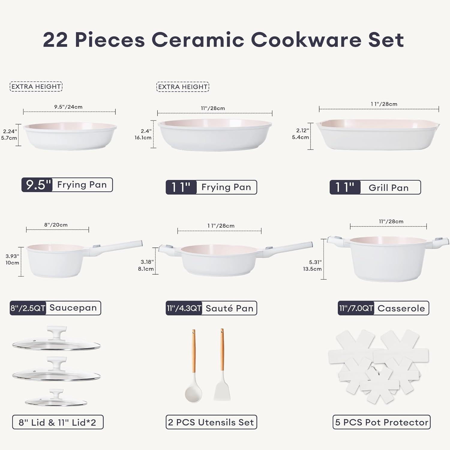 JEETEE 22pcs NonStick Ceramic Induction Cookware Sets, Pots and Pans With Removable Handles, Kitchen Non Toxic Pot Sets PFAS & PFOA Free