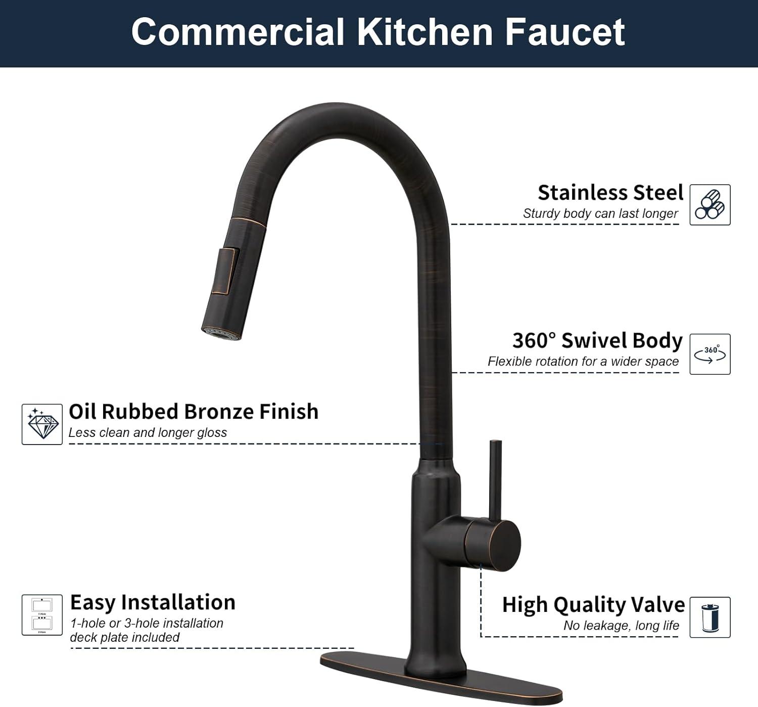 Oil Rubbed Bronze Pull Down Kitchen Faucet with Spray