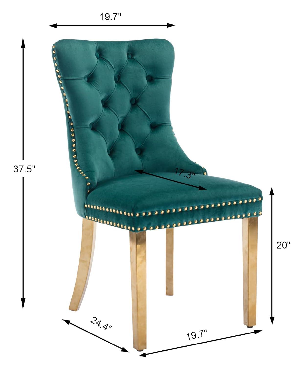 ODUSE-DAILY Green Velvet Dining Chairs Set of 4, Kitchen & Dining Room Chairs, Nailheads Tufted, Sillas De Comedor, Fabric Upholstered, Golden Metal Legs (Green, 4 Pcs)
