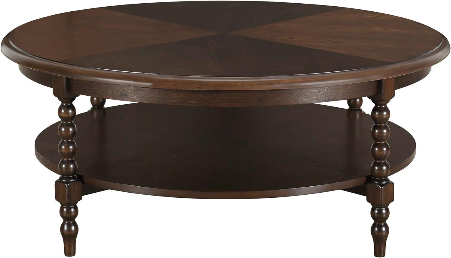 Philippe Dark Brown Round Wood Coffee Table with Shelf