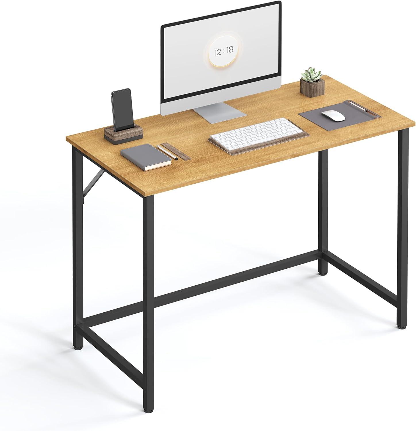 Honey Brown and Black Industrial Metal Frame Computer Desk