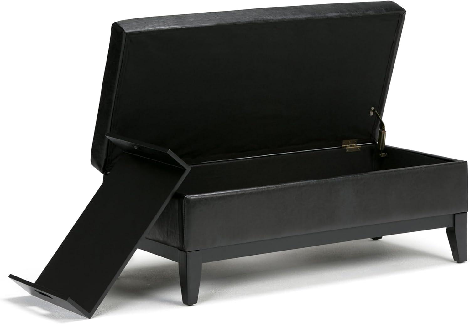 Simpli Home Oregon 42"W Upholstered Storage Ottoman Bench with Lift-Top Lid and Tray