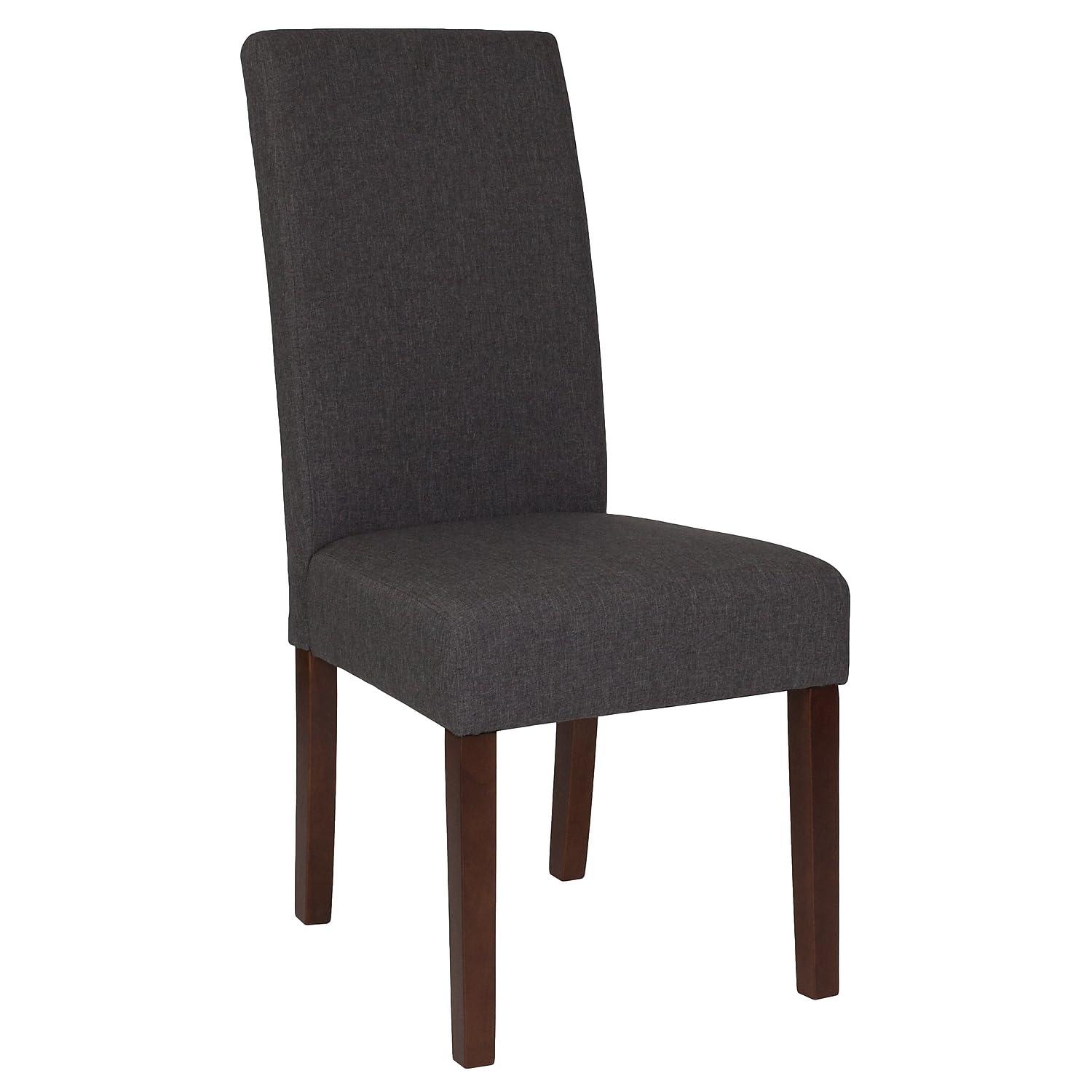 Flash Furniture Greenwich Series Gray Fabric Upholstered Panel Back Mid-Century Parsons Dining Chair