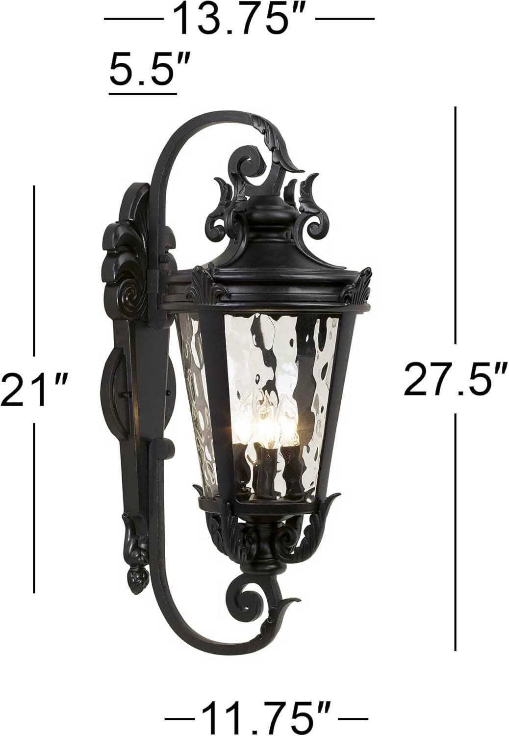 John Timberland Casa Marseille Vintage Rustic Outdoor Wall Light Fixture Black Scroll Arm 27 1/2" Clear Hammered Glass for Post Exterior Barn Deck