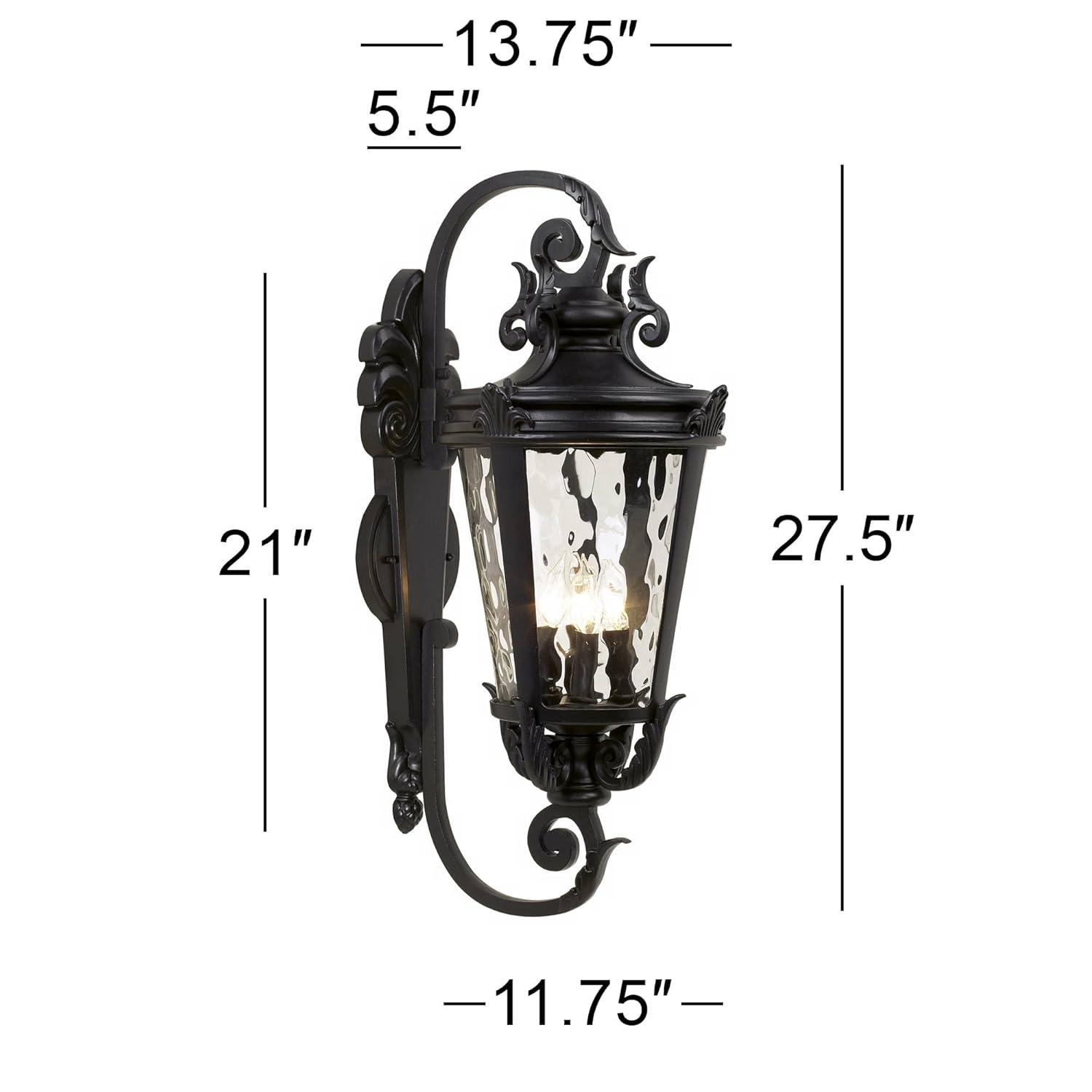 John Timberland Casa Marseille Vintage Rustic Outdoor Wall Light Fixture Black Scroll Arm 27 1/2" Clear Hammered Glass for Post Exterior Barn Deck