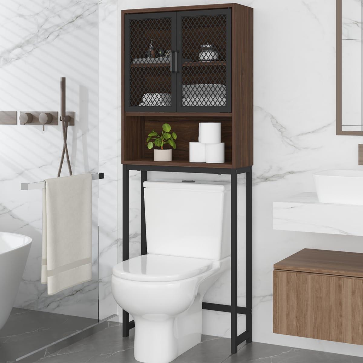 Black and Walnut Industrial Over-The-Toilet Storage Cabinet