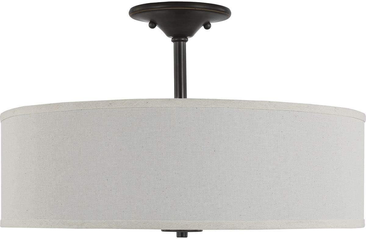 Progress Lighting, Inspire Collection, 3-Light Semi-Flush Mount, Antique Bronze, Off-White Linen Shade