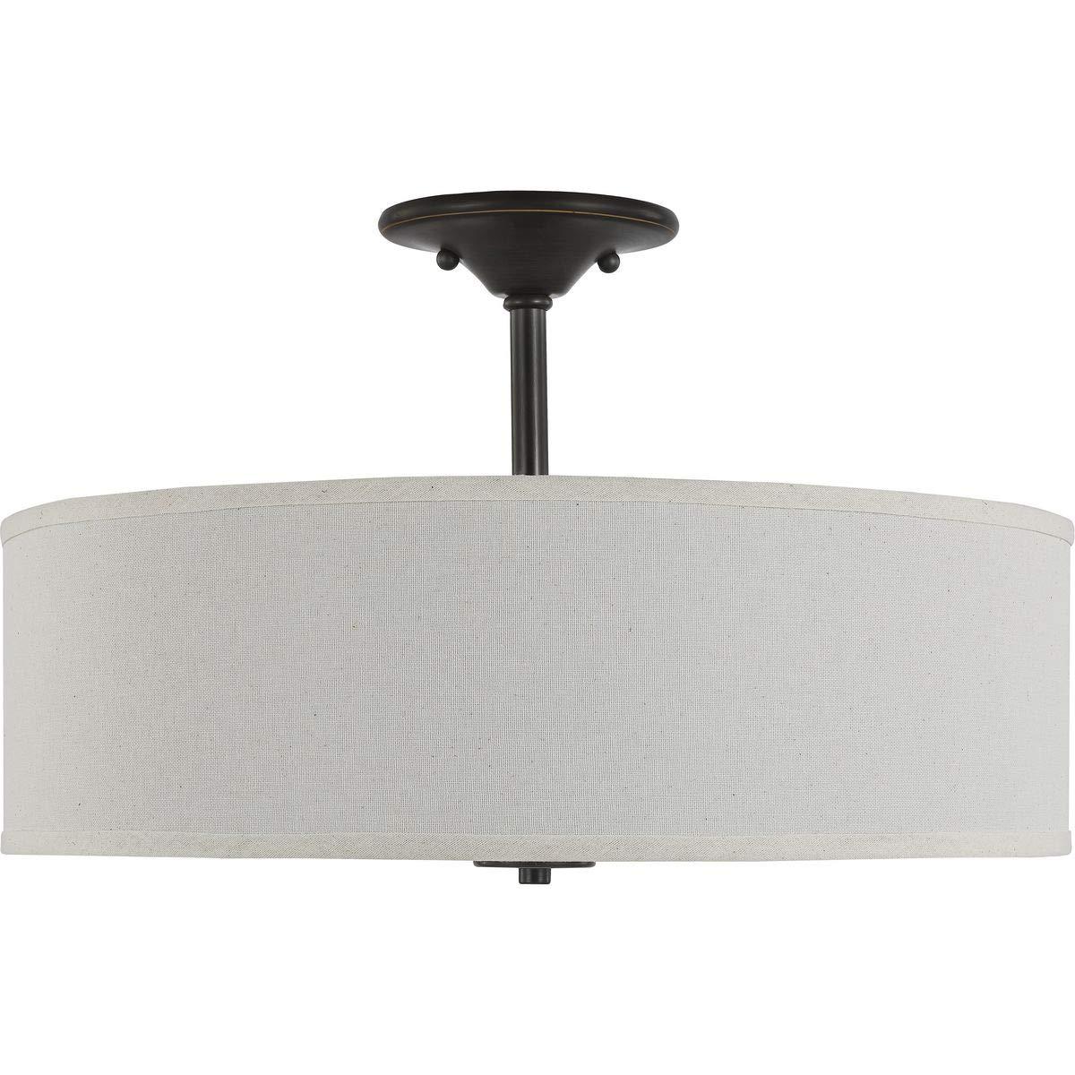 Progress Lighting, Inspire Collection, 3-Light Semi-Flush Mount, Antique Bronze, Off-White Linen Shade