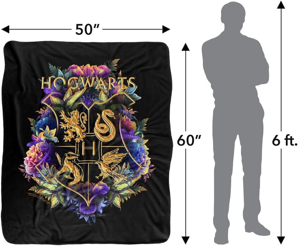 Harry Potter Hogwarts Multi-Colored Floral Crest Officially Licensed Silky Touch Super Soft Throw Blanket 50" x 60"