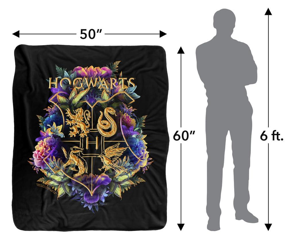 Harry Potter Hogwarts Multi-Colored Floral Crest Officially Licensed Silky Touch Super Soft Throw Blanket 50" x 60"