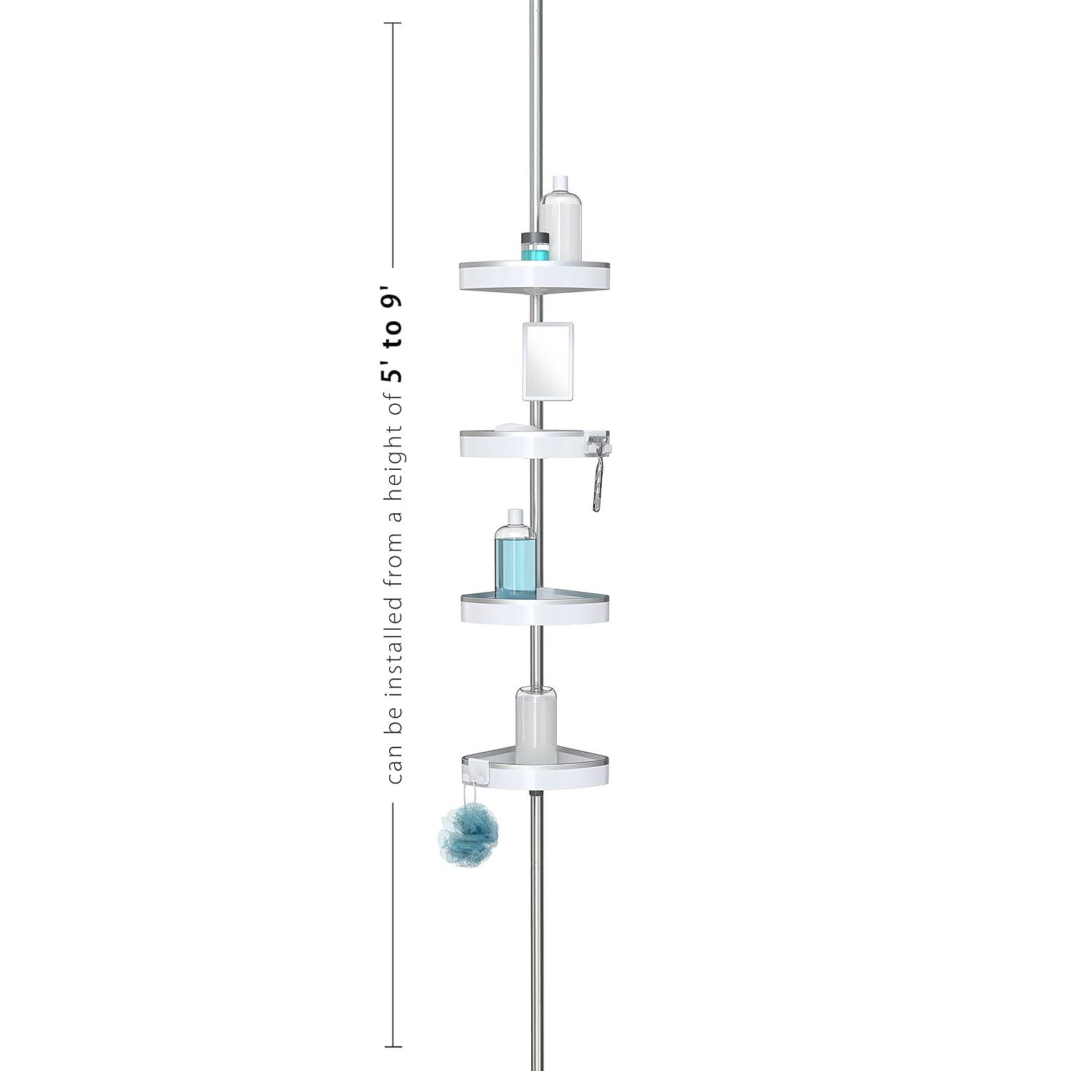 Better Living Products HiRISE 4 Tension Shower Caddy w/Mirror