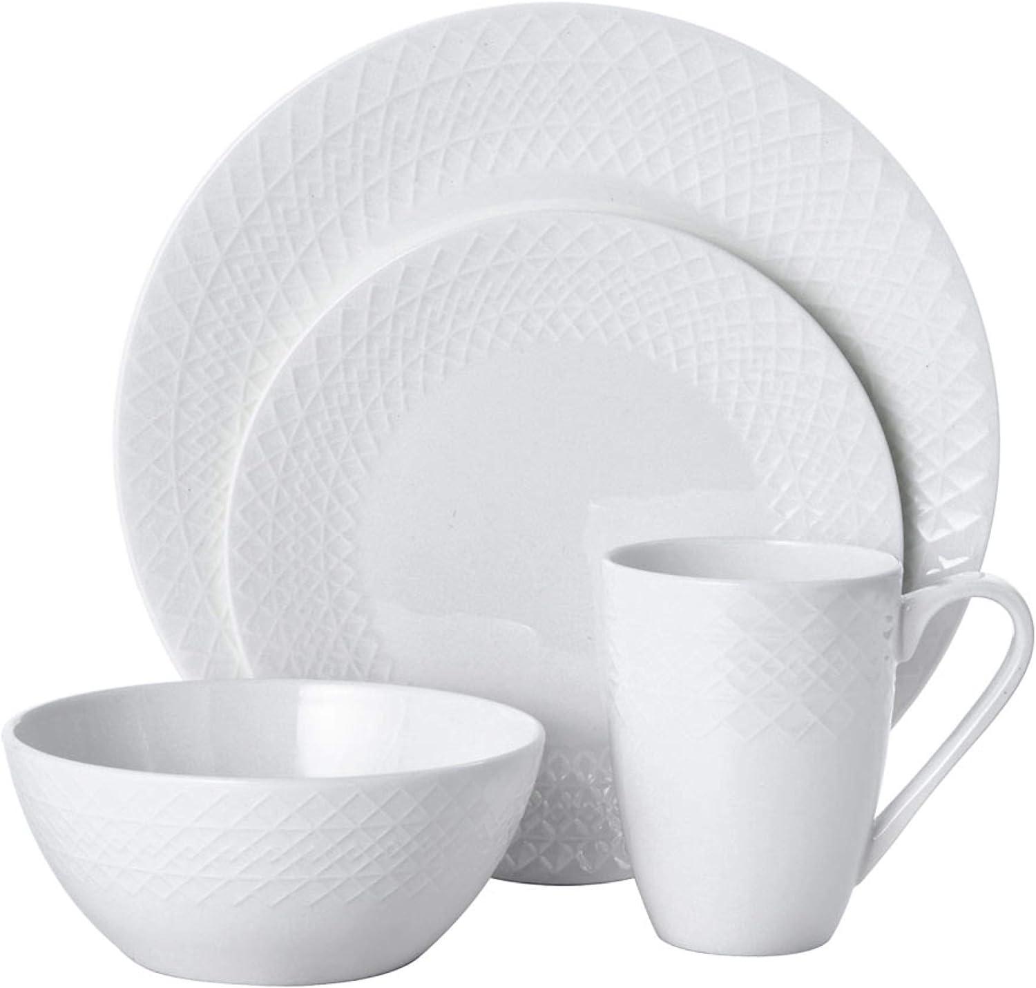 White Porcelain Round Dinnerware Set, Service for 4