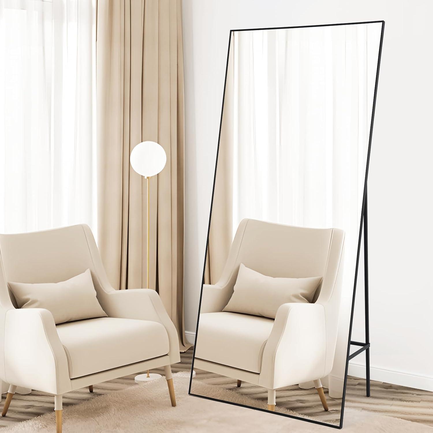 Oversized Black Aluminum Full Length Rectangular Mirror