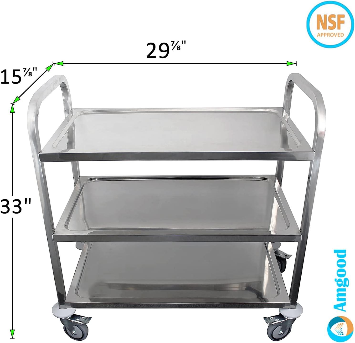 Small Stainless Steel 3-Shelf Utility Cart with Swivel Casters