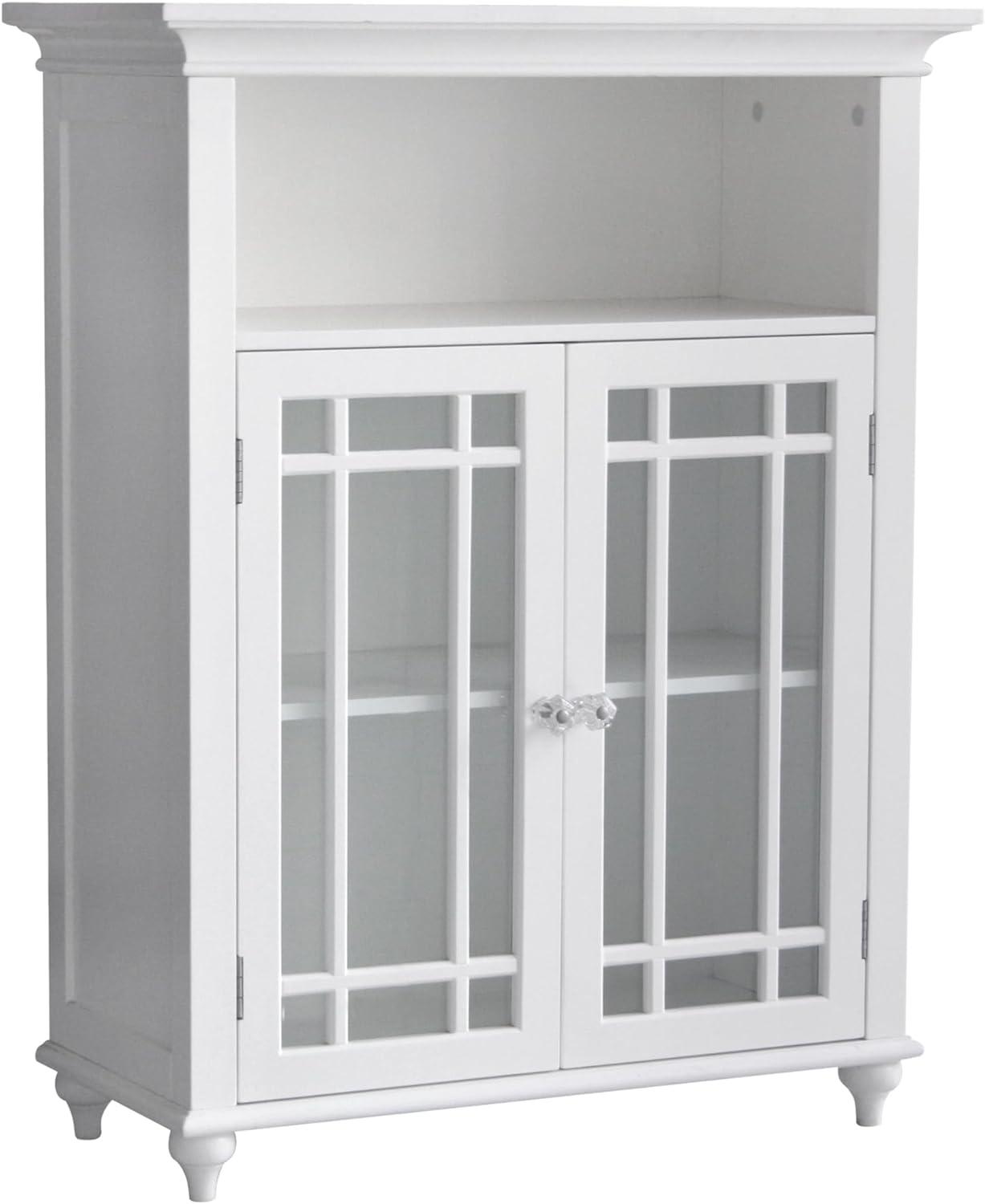 White Engineered Wood Bathroom Floor Cabinet with Glass Doors