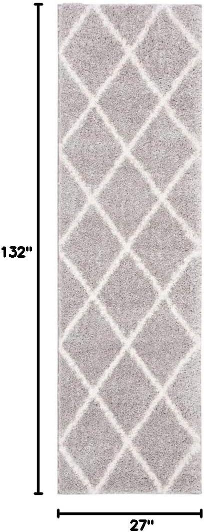 Parma Shag PMA515 Power Loomed Indoor Runner Rug - 2'3"x11' - Grey/Cream - Safavieh