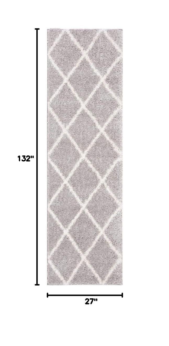 Parma Shag PMA515 Power Loomed Indoor Runner Rug - 2'3"x11' - Grey/Cream - Safavieh
