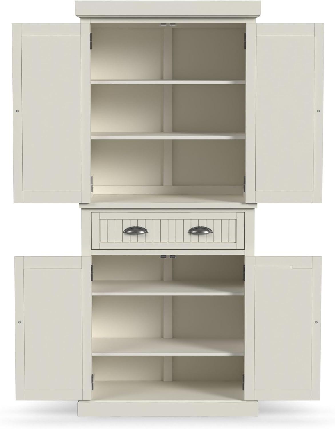 Nantucket Pantry Off White - Homestyles: Coastal Style Storage, 4-Door Hardwood Cabinet with Adjustable Shelves