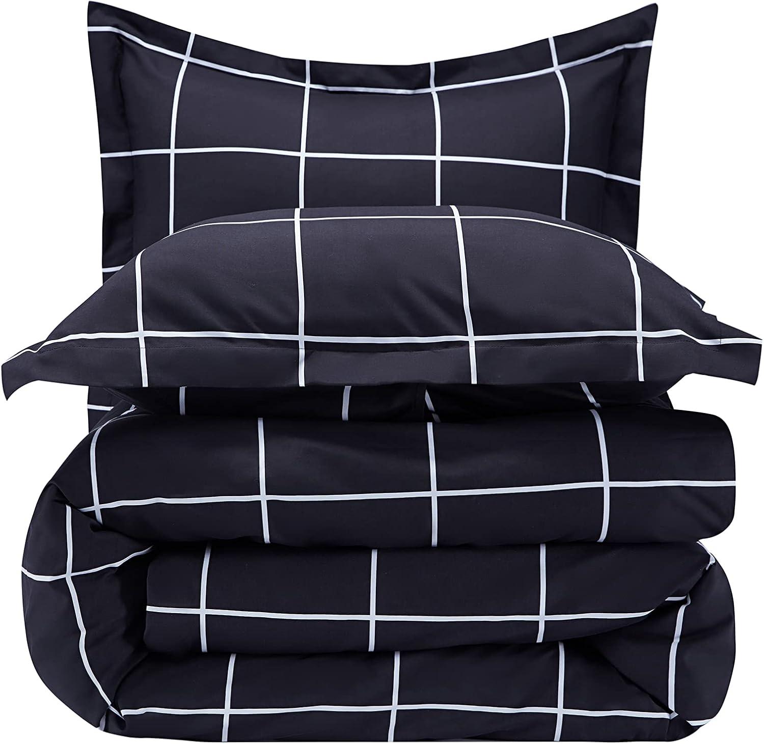 Sleep Zone Twill Plaid Duvet Cover Set
