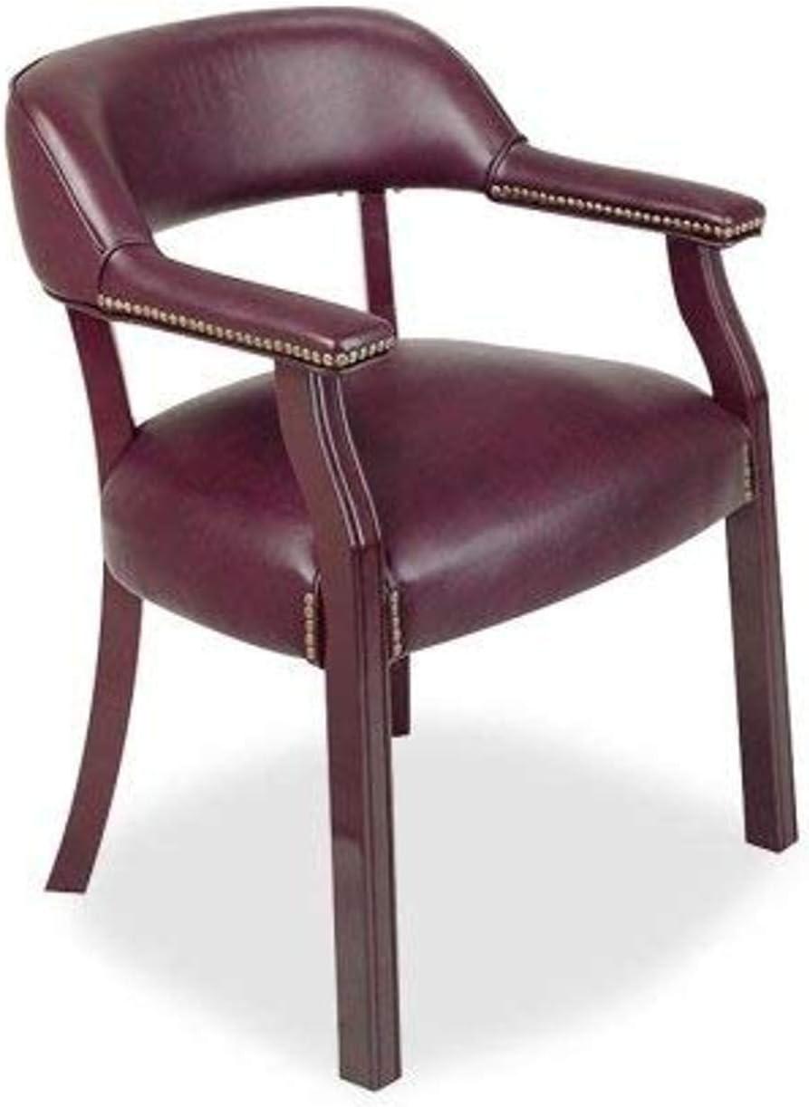 Elegant Burgundy Vinyl and Wood Traditional Captain Chair 28"