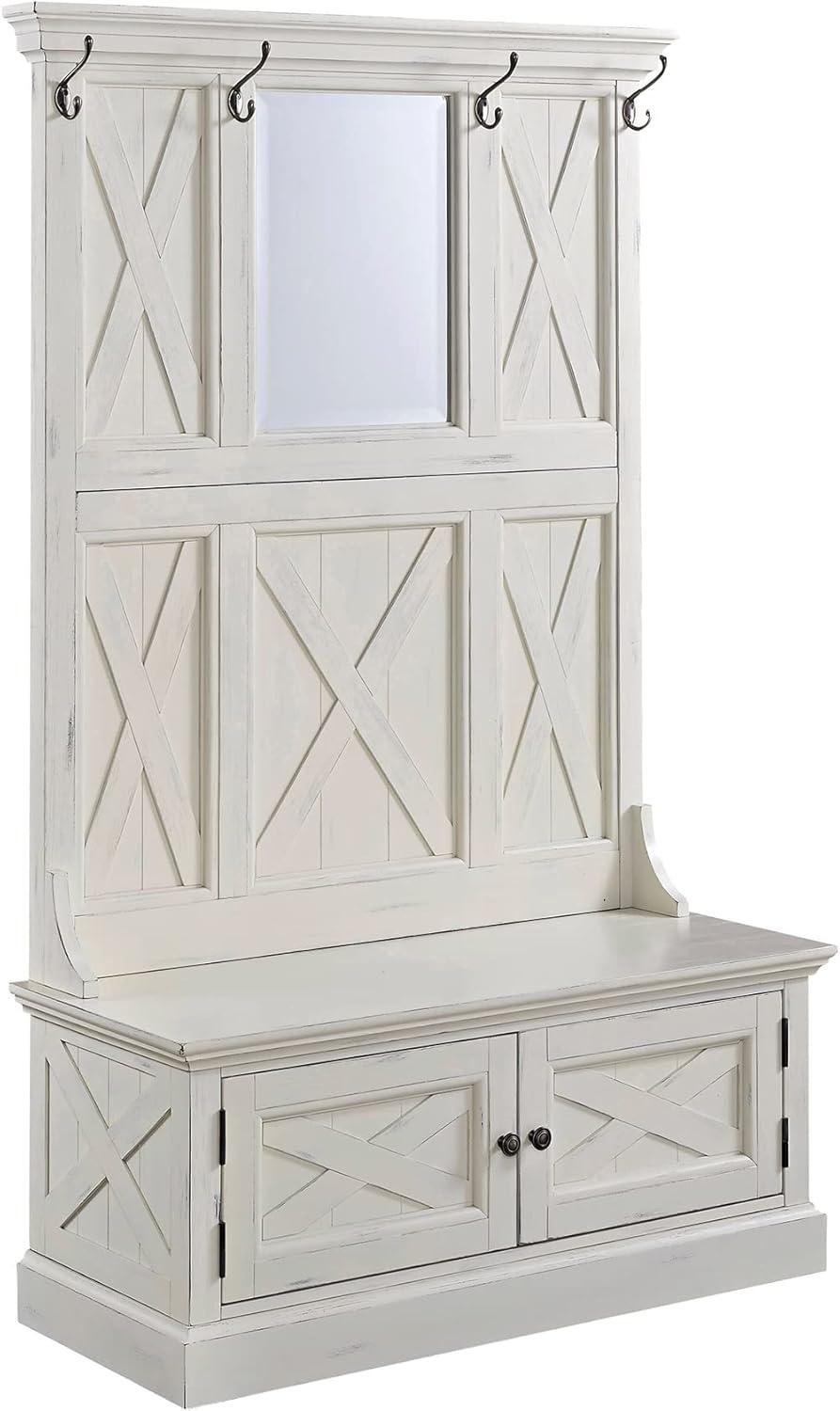 Seaside Lodge Hall Tree White - Home Styles: Mudroom Storage with Bench & Coat Hooks