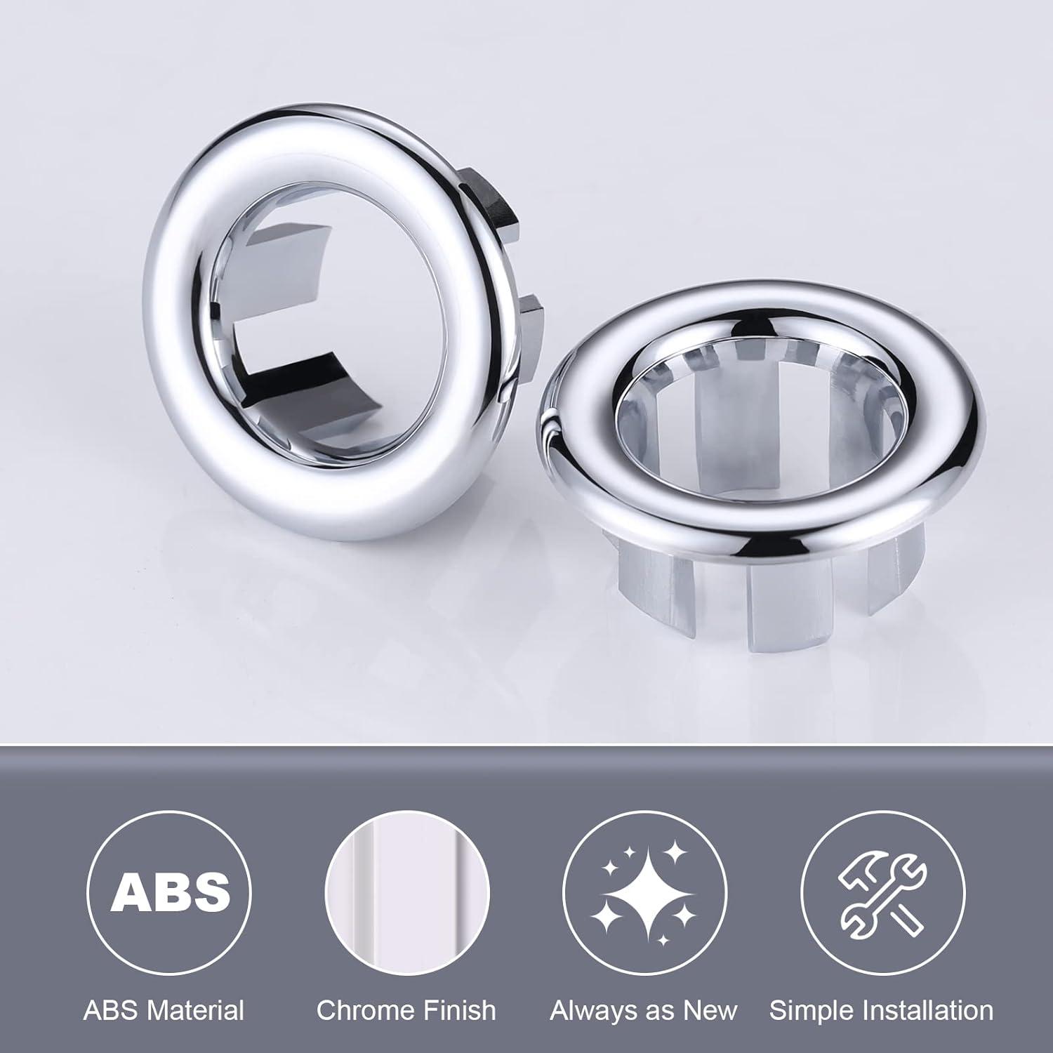 2 Pack Sink Overflow Ring Bathroom Kitchen Sink Basin Trim Overflow Cover Hole Insert Cap