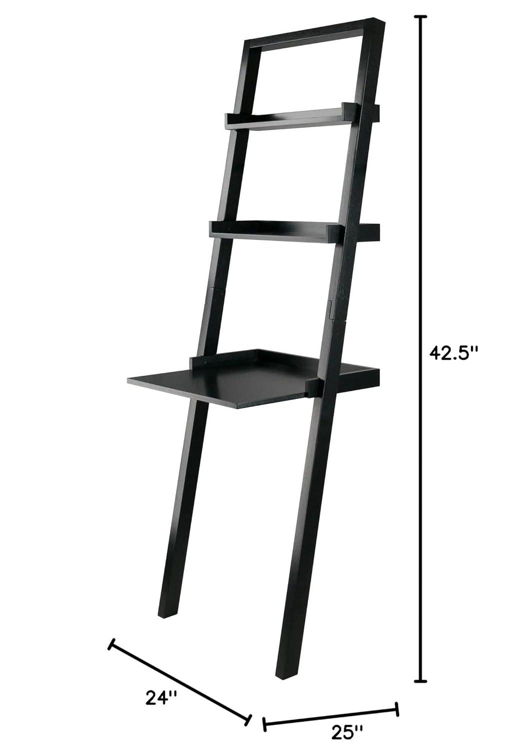 69.36" Bellamy Leaning Desk with 2 Shelves Black - Winsome: Traditional Style, Spot Clean, No Storage
