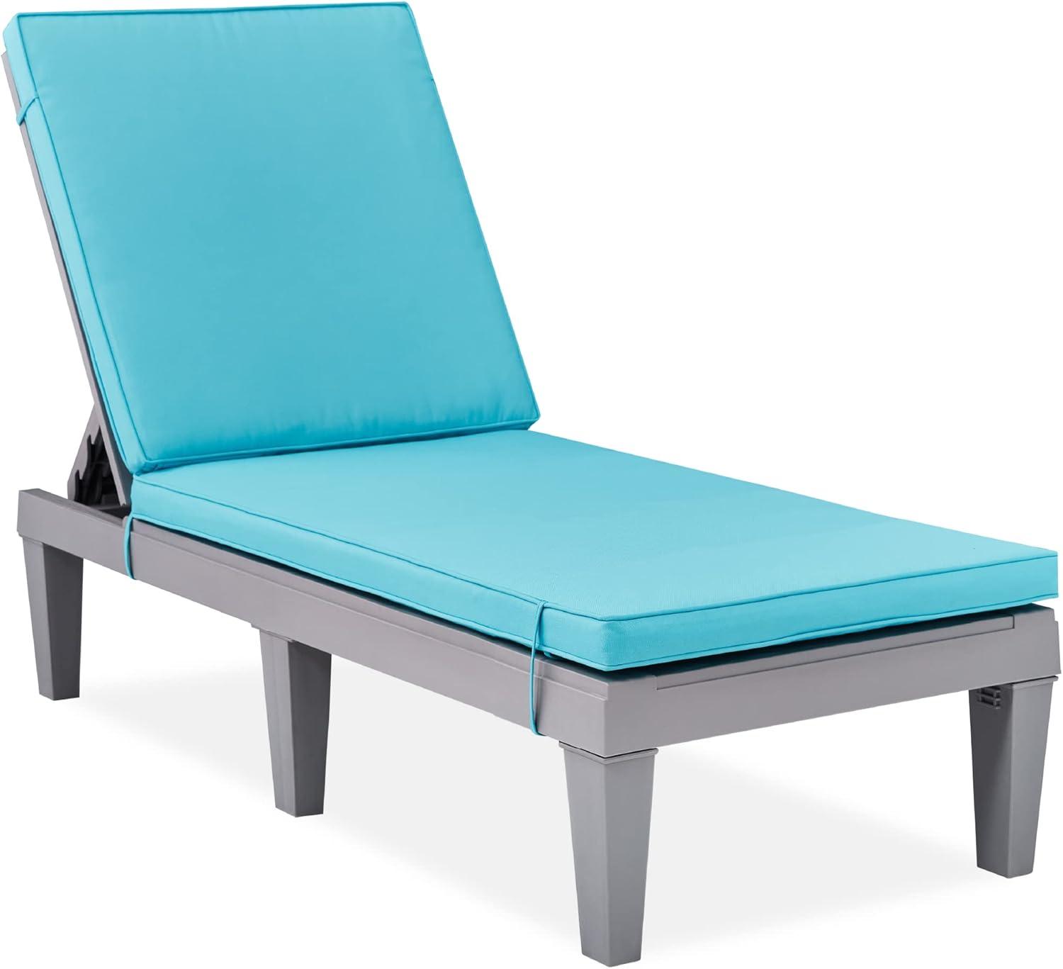 Best Choice Products Outdoor Lounge Chair, Resin Patio Chaise Lounger w/ Seat Cushion, 5 Positions - Gray/Teal