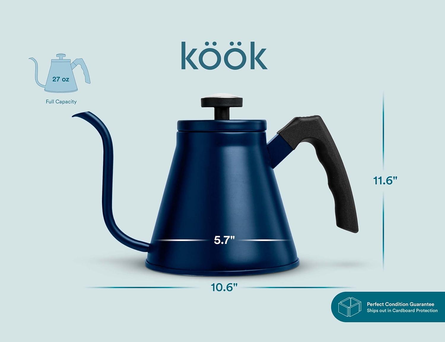 Kook Gooseneck Pour Over Kettle, Stainless Steel, 27 oz