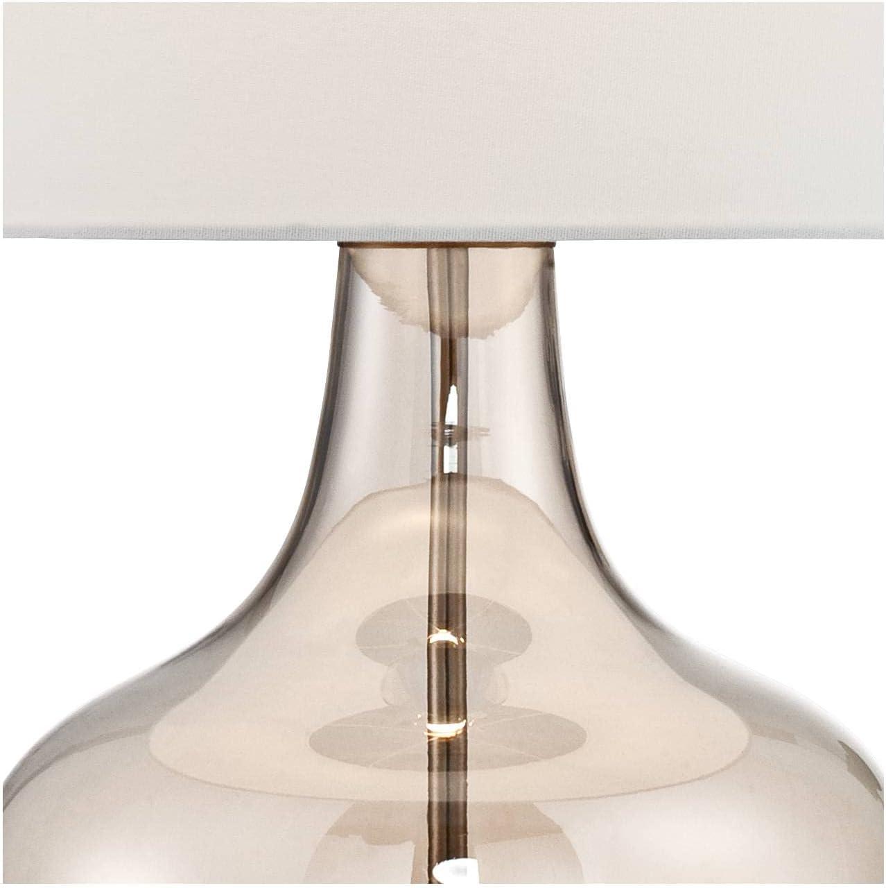 Possini Euro Design Ania 31" Tall Jar Large Modern Coastal End Table Lamp Clear Champagne Glass Single Off-White Shade Living Room Bedroom Bedside