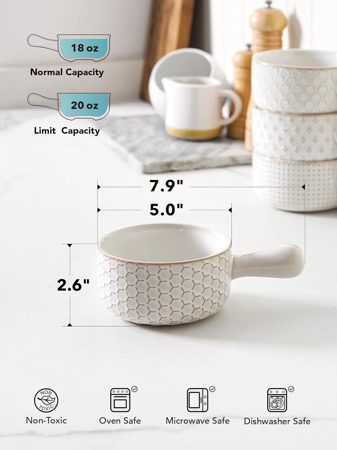 Red Barrel Studio® French Onion Soup Bowls, 18 Ounce Soup Bowls With Handles For Chili, Beef Stew, French Onion Soup Crocks Oven Safe - 5 Inch, Set Of 4, Arctic White