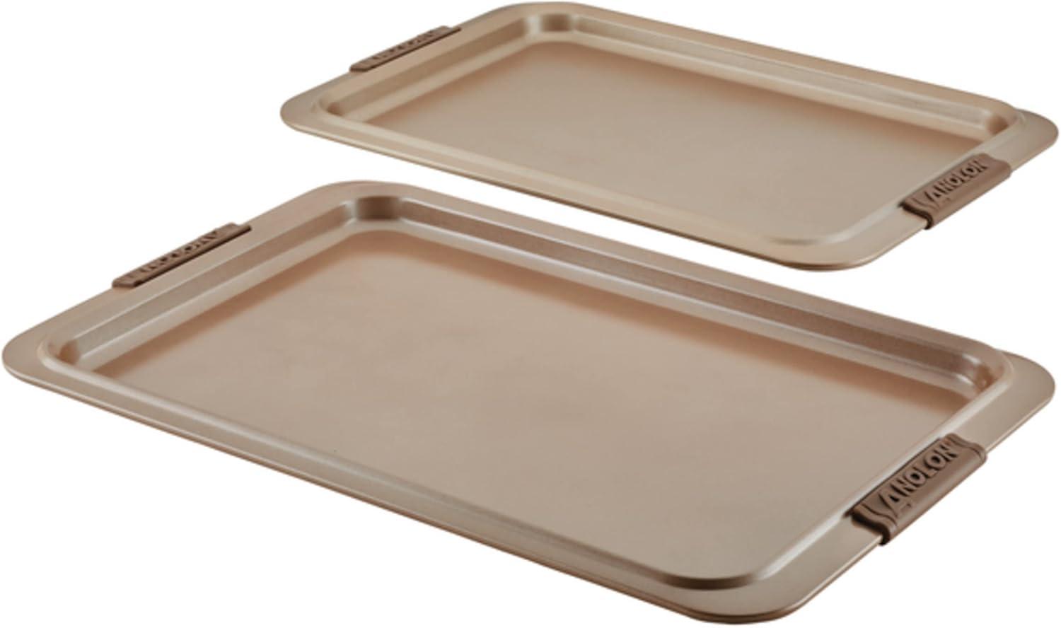 Anolon Bakeware with Silicone Grips 2pc 10"x15" Cookie Pan and 11"x17" Cookie Pan Bronze