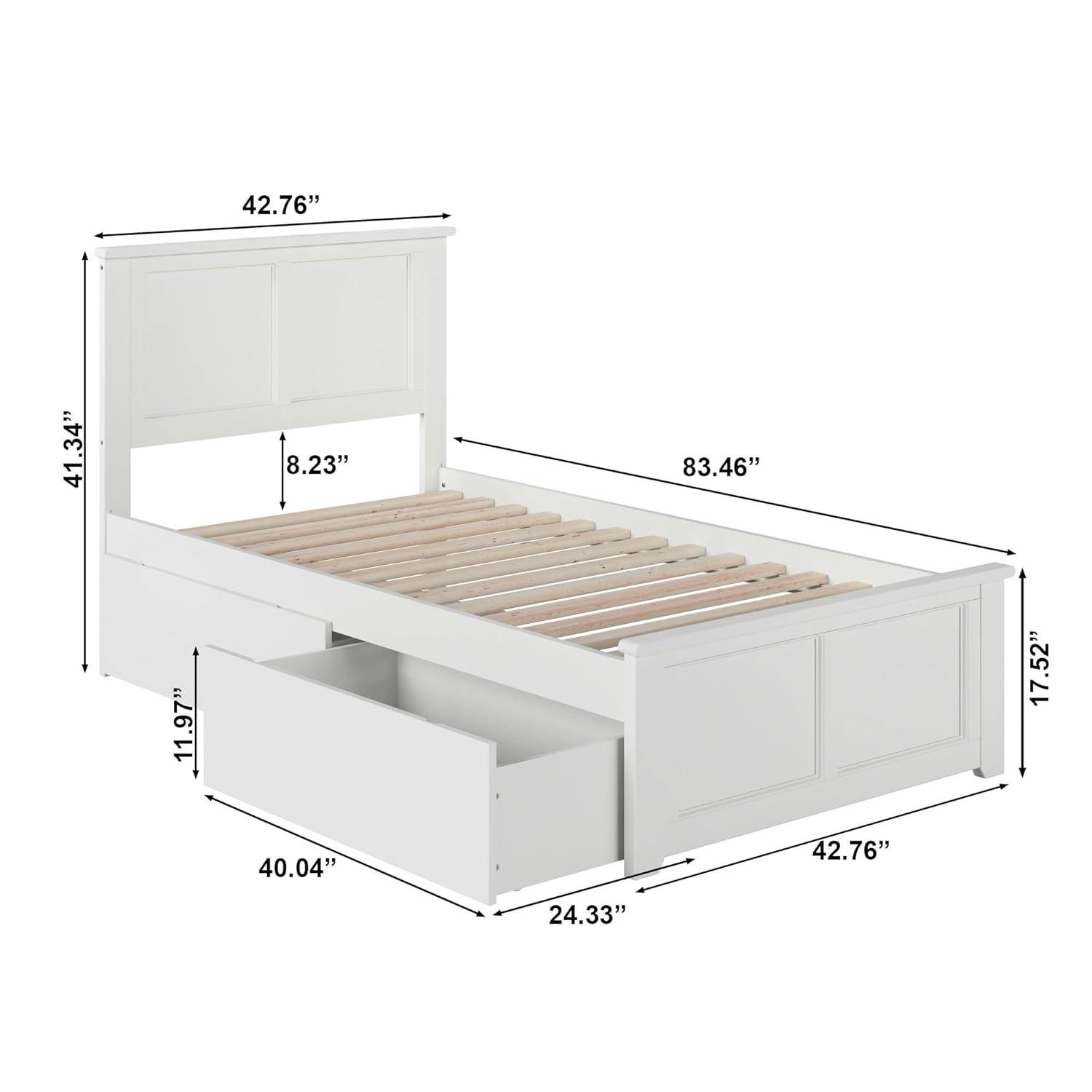 Madison Twin XL Platform Bed with Matching Foot Board with 2 Urban Bed Drawers in White