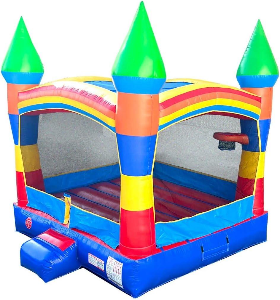 Pogo Bounce House Pogo Bounce House Crossover Inflatable Bounce House, Commercial Grade Party Playhouse Deluxe Rainbow Unit & Blower, For Kids & Toddlers, Backyard Outdoor Jump Fun, w/ Stakes & Storage Bag 13x12x14.5ft
