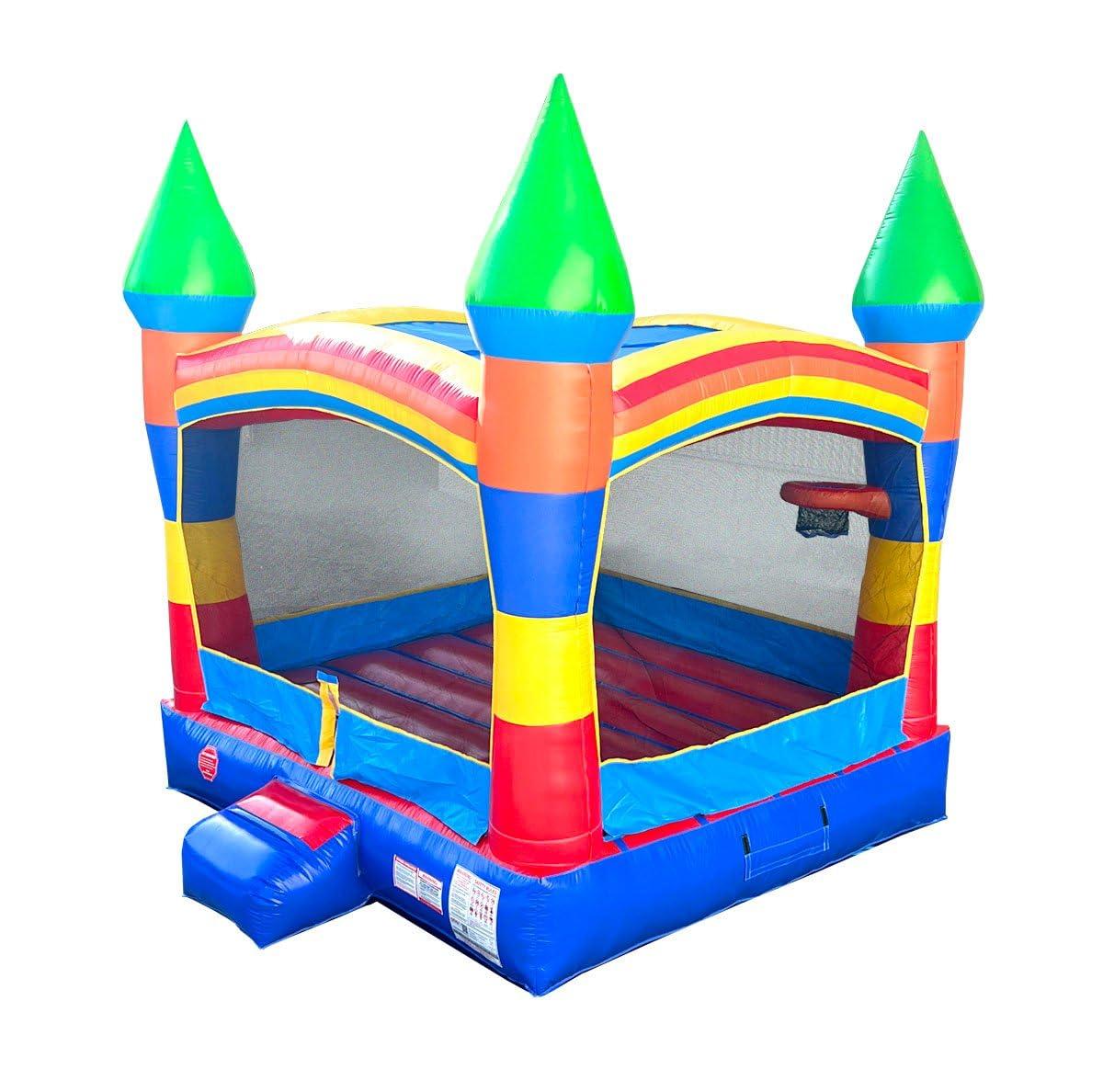 Pogo Bounce House Pogo Bounce House Crossover Inflatable Bounce House, Commercial Grade Party Playhouse Deluxe Rainbow Unit & Blower, For Kids & Toddlers, Backyard Outdoor Jump Fun, w/ Stakes & Storage Bag 13x12x14.5ft