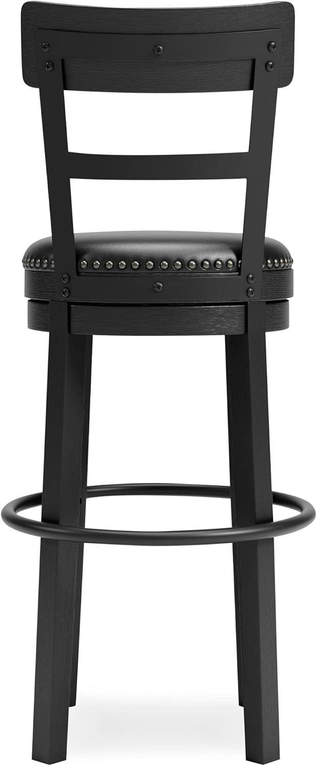 Transitional Black Wood Swivel Barstool with Nailhead Trim