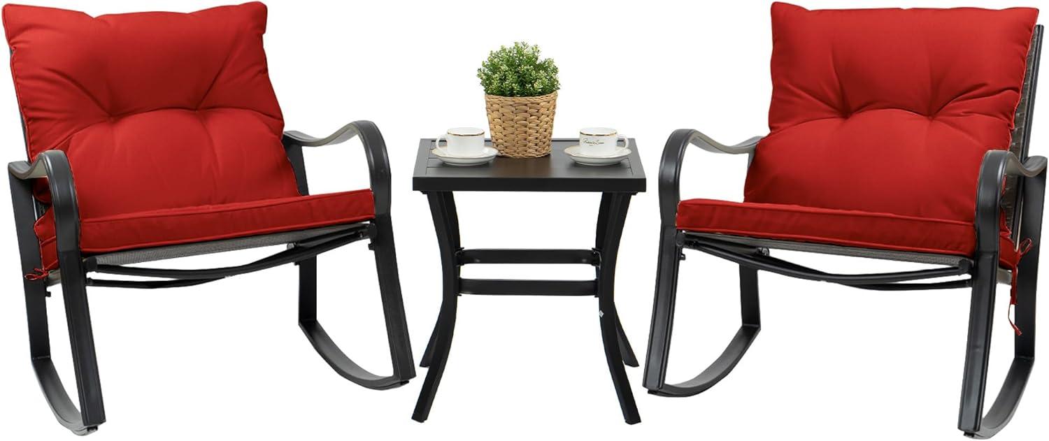 Mercury Row® Preciado 3 Piece Outdoor Patio Set With Cushions-Rocking Chair for Balcony, Lawn and Porch