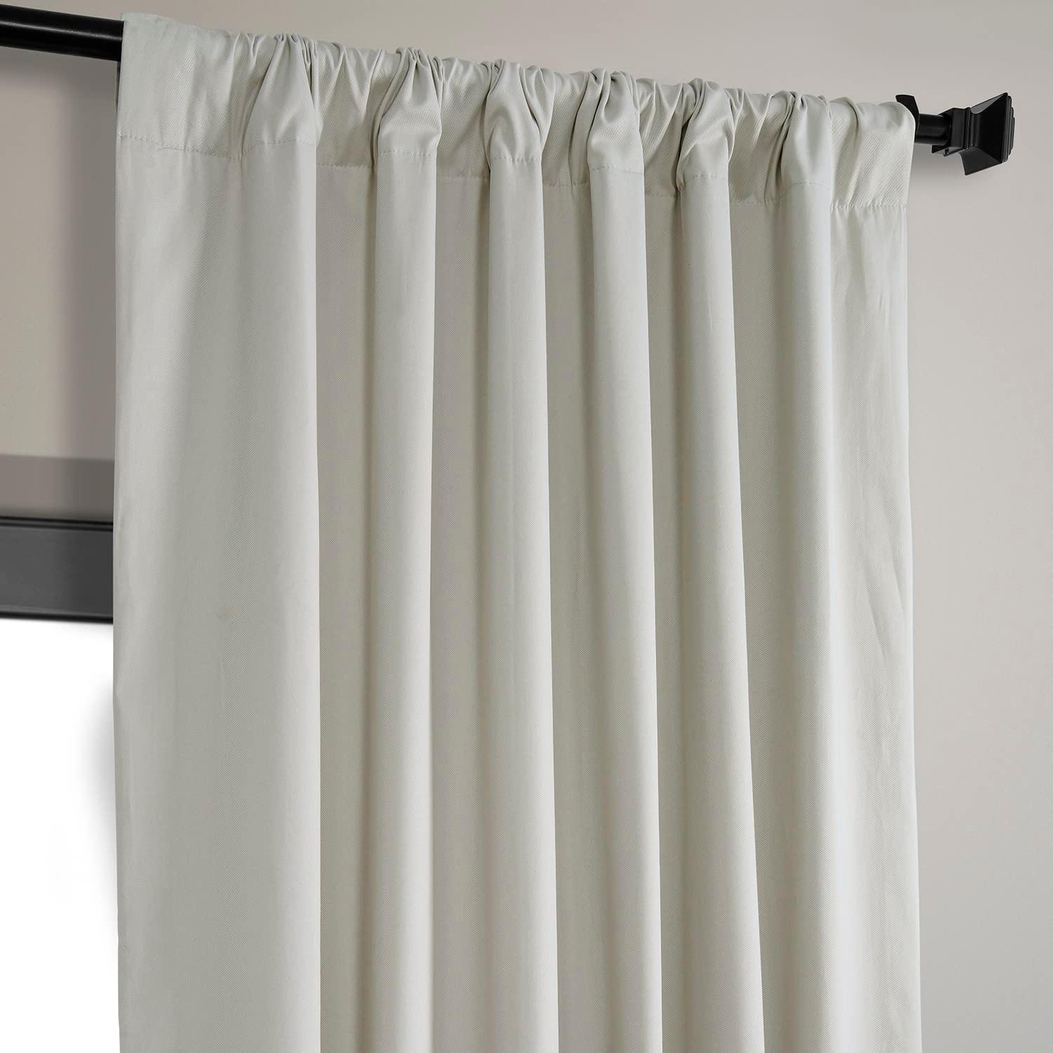 Light Greige Ivory Solid Cotton 50 in. W x 84 in. L Rod Pocket Blackout Curtain (Single Panel)