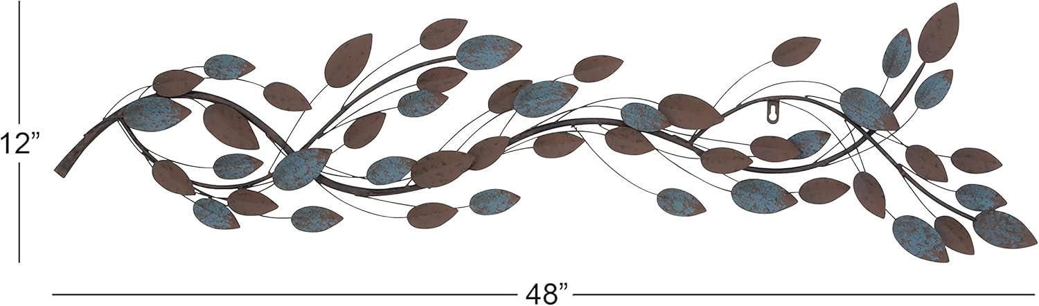 Brown Metal Leaf Horizontal Wall Sculpture 12" x 48"