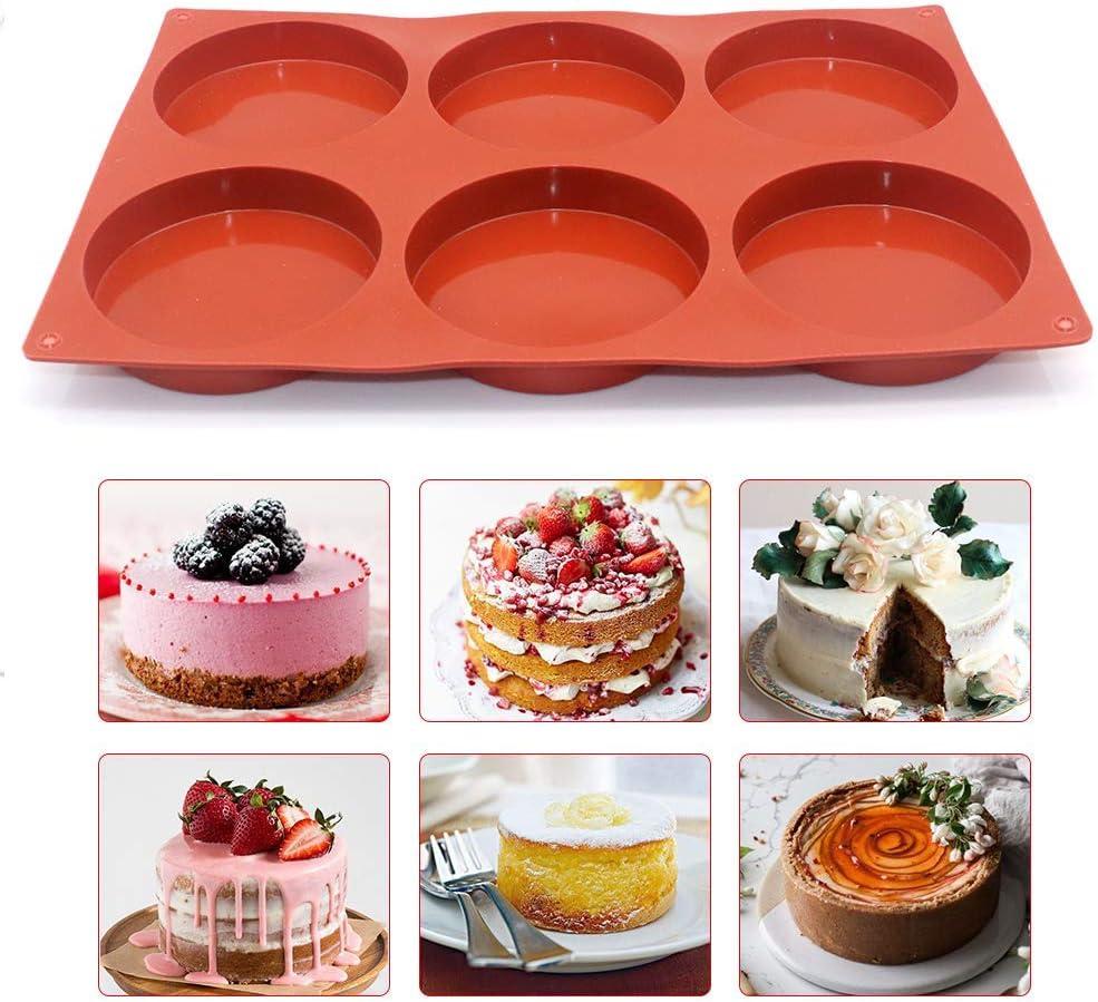6-Cavity Large Cake Molds Silicone Round Disc Resin Coaster Mold Non-Stick Baking Molds, Mousse Cake Pan, French Dessert, Candy, Soap (Red)