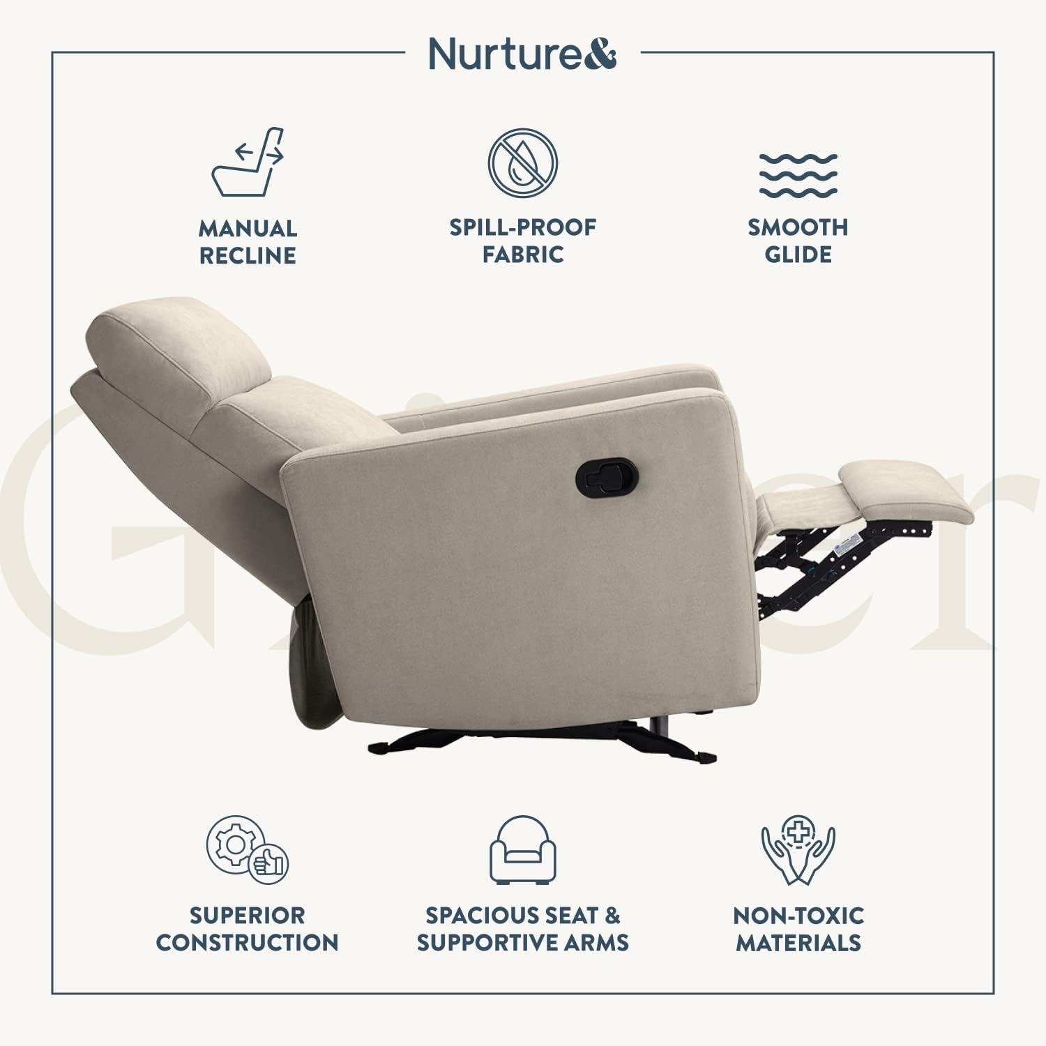 Ivory Manual Recliner Nursery Glider with Spill-Proof Fabric