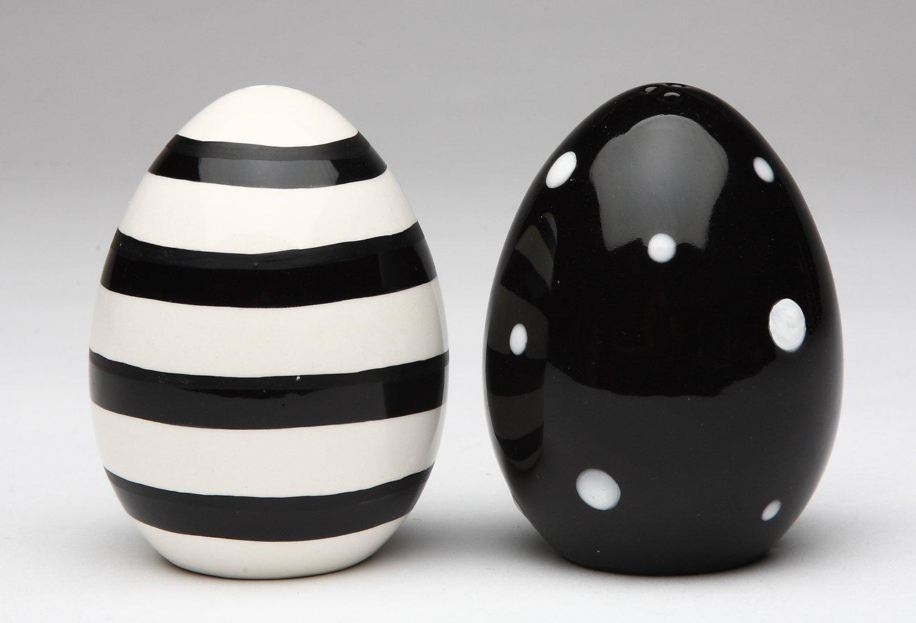 Black and White Ceramic Oval Egg Salt and Pepper Shakers