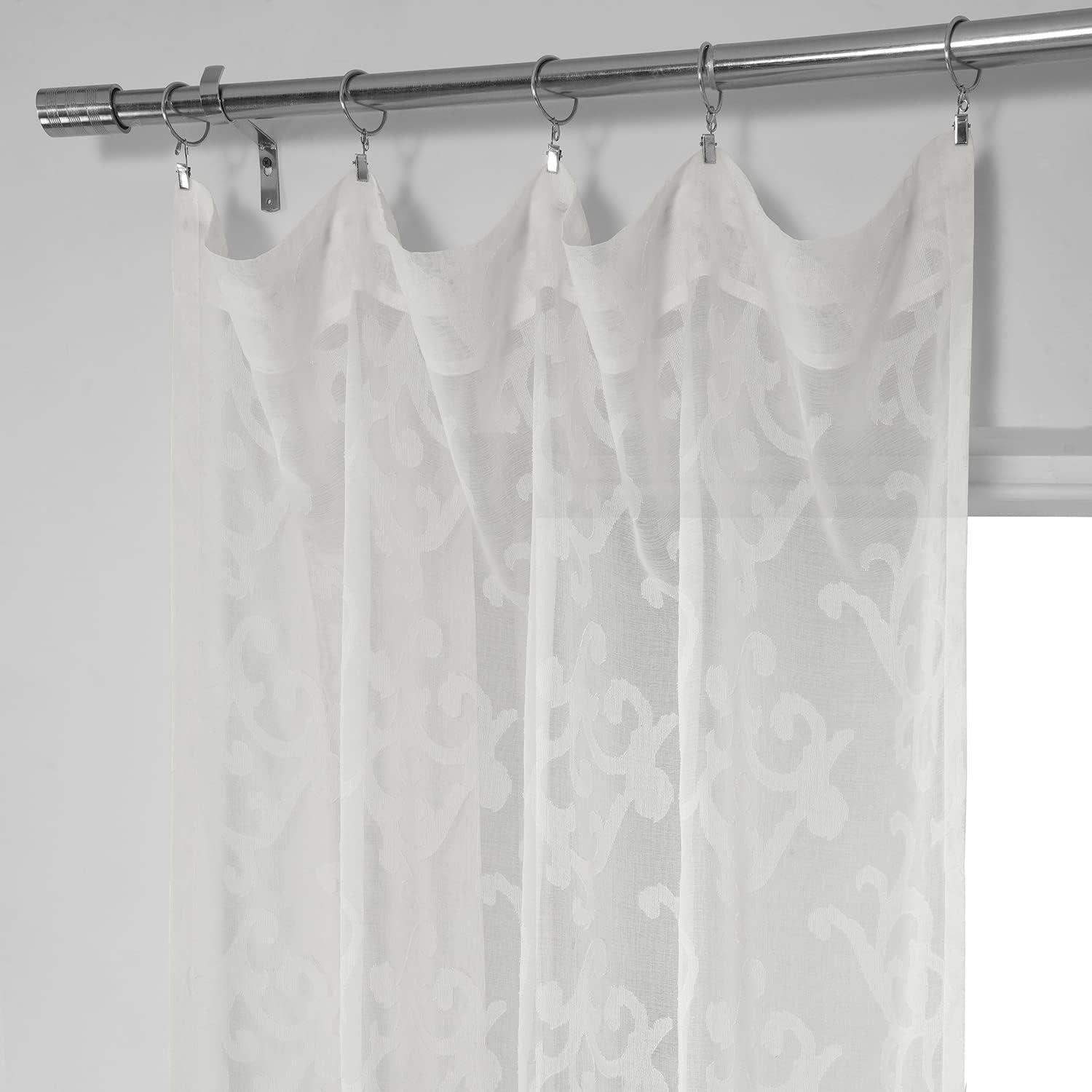 White Sheer Linen Patterned 50" x 84" Curtain Panel